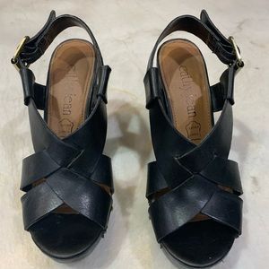 Cathy Jean black leather wedges size 5